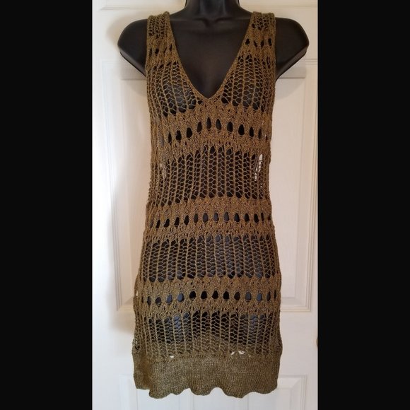 Jennifer Lopez Swim Womens Olive Green Crocheted Cover Up By